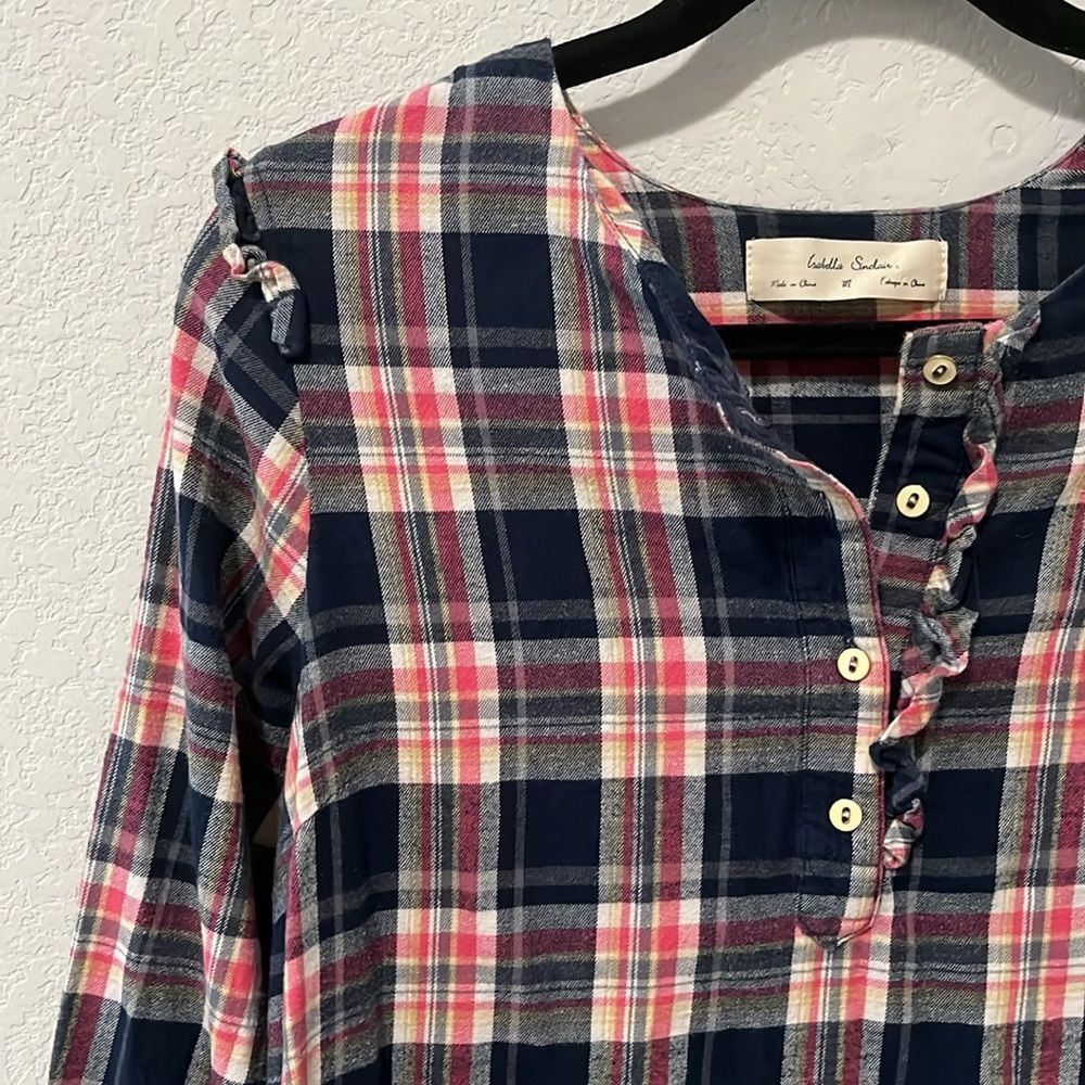 ANTHROPOLOGIE Isabella Sinclair Abilene Plaid Flannel Half Button Up, Size M - Picture 3 of 9